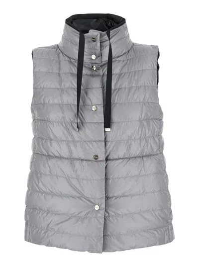 Herno Black Reversible Sleeveless Vest With High Drawstring Neck In Tech Fabric Woman In Black