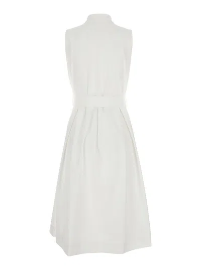 Herno White Sleeveless Dress With Classic Collar And Adjustable Belt In Tech Fabric Stretch Woman In White