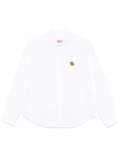 Kenzo Casual Button-down Collar Curved Hem Top In White