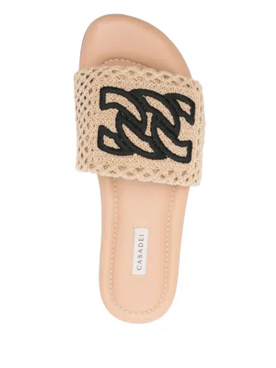 Shop Casadei Positano Flat Sandals In Beige
