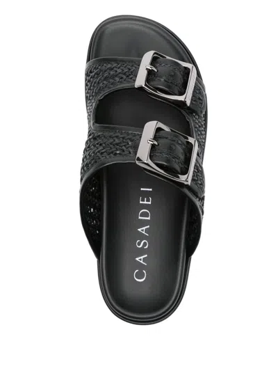 Casadei Perforated Rubber Sole Sandals With Round Toe In Black