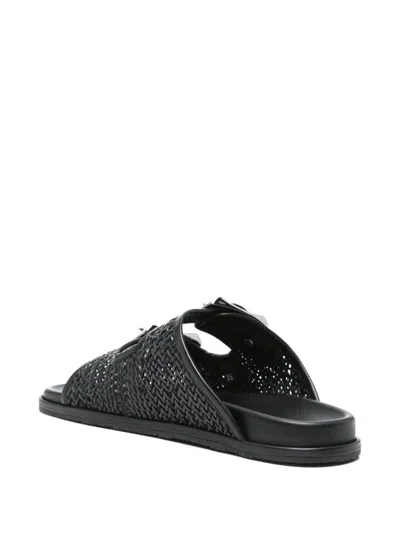 Casadei Perforated Rubber Sole Sandals With Round Toe In Black