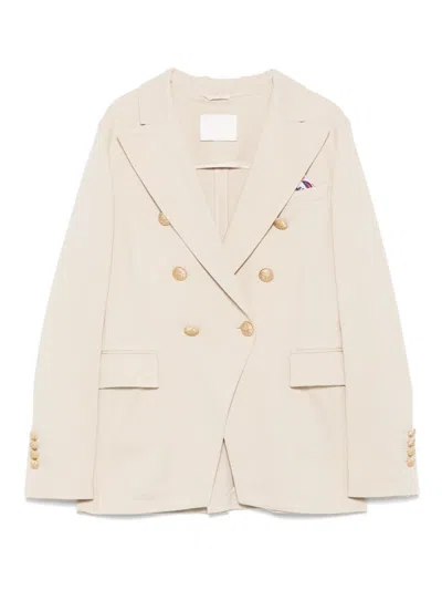 Circolo 1901 Double-breasted Cotton Jacket With Rear Vent In Beige