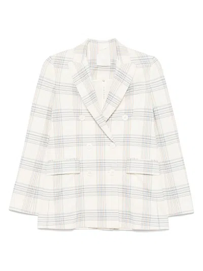 Circolo 1901 Check Pattern Double-breasted Cotton Jacket In Clear Blue