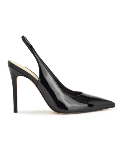 Nine West Denayen 3 Womens Faux Leather Pointed Toe Slingback Heels In Black Patent