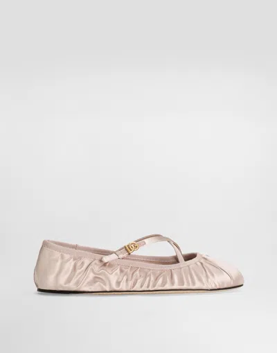 Dolce & Gabbana Elastic Trim Ruched Design Ballerina Flats In Beige