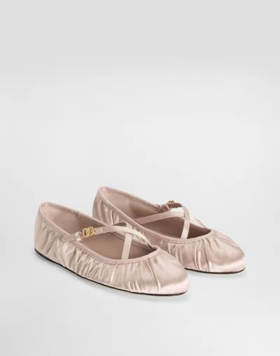 Dolce & Gabbana Elastic Trim Ruched Design Ballerina Flats In Beige