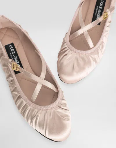 Dolce & Gabbana Elastic Trim Ruched Design Ballerina Flats In Beige