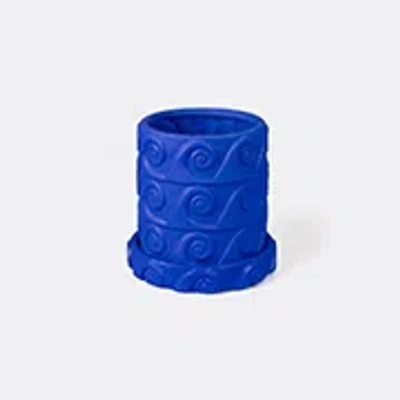 Seletti Magna Graecia Onda Terracotta Vase With Saucer In Cobalt Blue