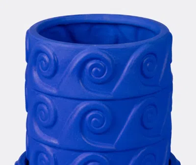 Seletti Magna Graecia Onda Terracotta Vase With Saucer In Cobalt Blue