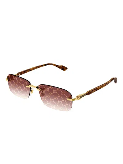 Gucci Rectangle-frame "brown" Sunglasses In Brown