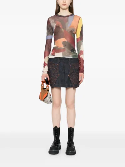 刺绣拼接百褶牛仔半身裙