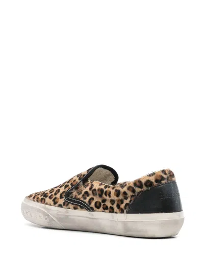 Golden Goose Brown Low Top Sneakers With Embossed Logo On The Heel And All-over Leopard Motif In Leather Woman In Brown