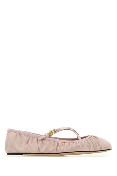 Dolce & Gabbana Elastic Trim Ruched Design Ballerina Flats In Beige