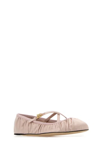 Dolce & Gabbana Elastic Trim Ruched Design Ballerina Flats In Beige