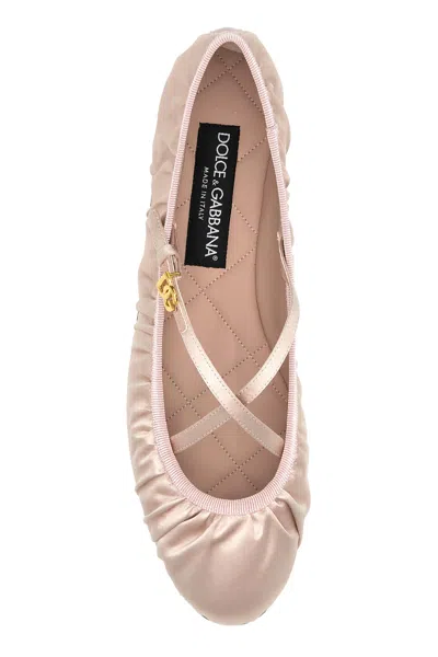 Dolce & Gabbana Elastic Trim Ruched Design Ballerina Flats In Beige
