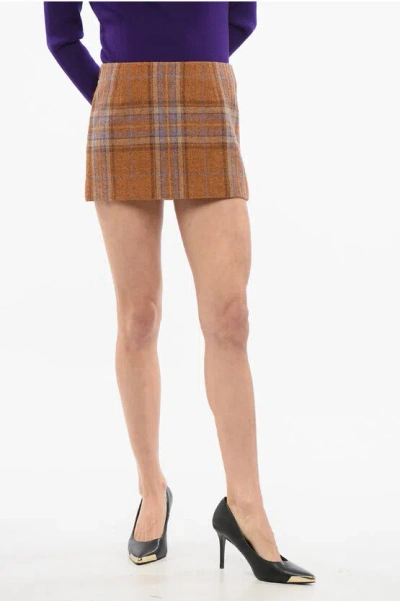 We11 Done Checked Wool Mini Skirt With Side Zip