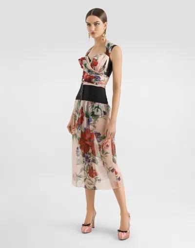 Dolce & Gabbana Flower Print Marquisette And Chiffon Bustier Top In Print
