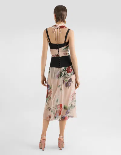 Dolce & Gabbana Flower Print Marquisette And Chiffon Bustier Top In Print
