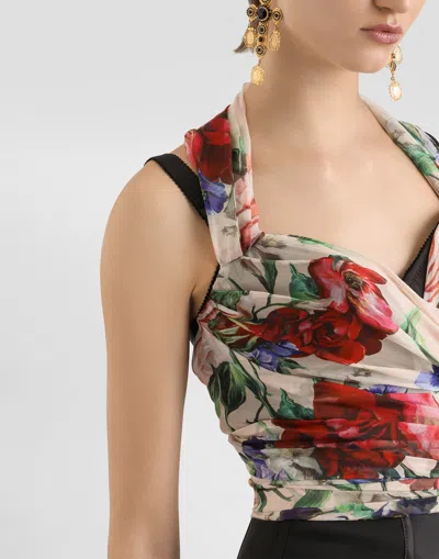 Dolce & Gabbana Flower Print Marquisette And Chiffon Bustier Top In Print