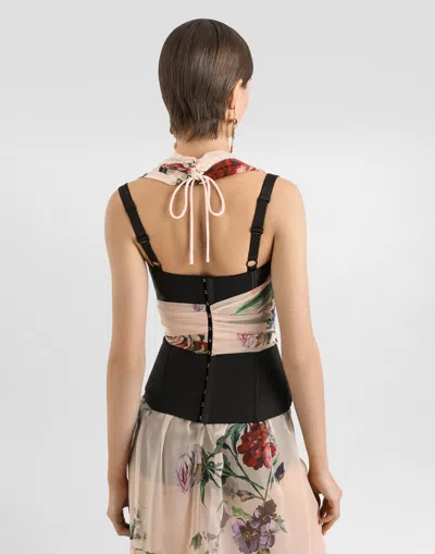 Dolce & Gabbana Flower Print Marquisette And Chiffon Bustier Top In Print