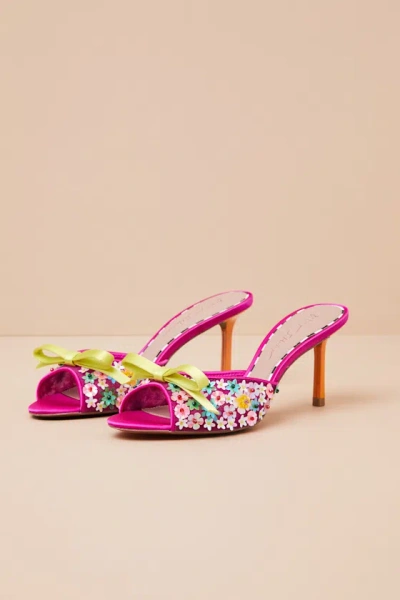 Betsey Johnson Naddia Fuchsia Multi Sequin High Heel Slide Sandals In Fuchsia