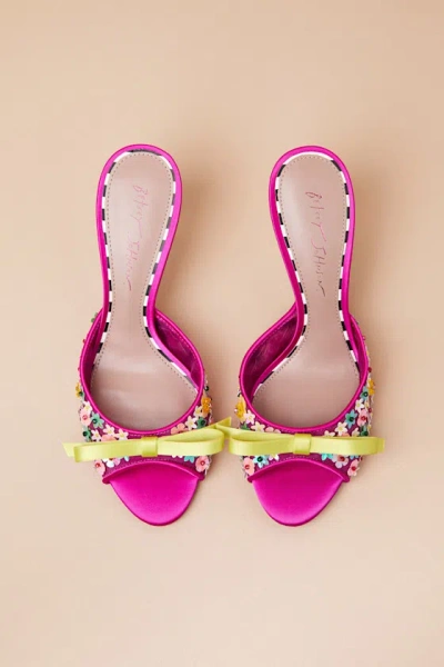 Betsey Johnson Naddia Fuchsia Multi Sequin High Heel Slide Sandals In Fuchsia