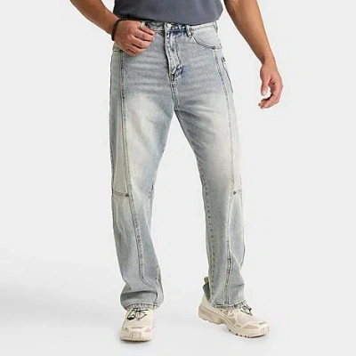 Mercier Men's Rivet Grit Cut & Sew Relaxed Denim Jeans In Blue Wash