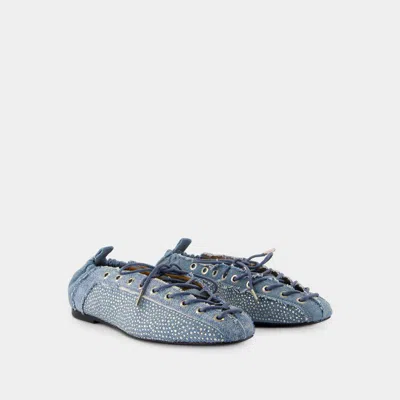 Shop Ganni Eyelets Ballerinas In Blue