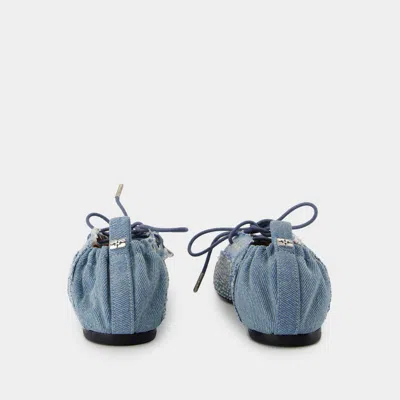 Ganni Crystal-embellished Denim Lace-up Ballerinas In Blue