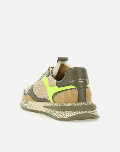 Philippe Model Olympique Sneakers In Leather And Fabric Color Military Green And Yellow In Green