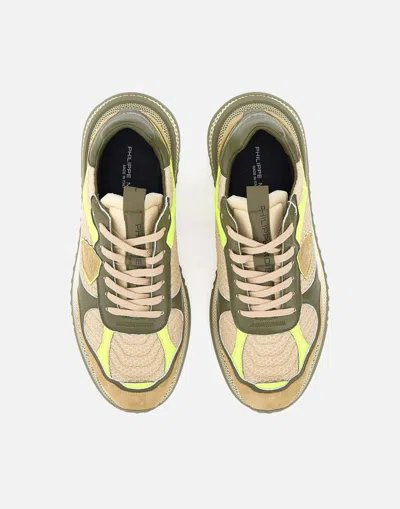 Philippe Model Olympique Sneakers In Leather And Fabric Color Military Green And Yellow In Green