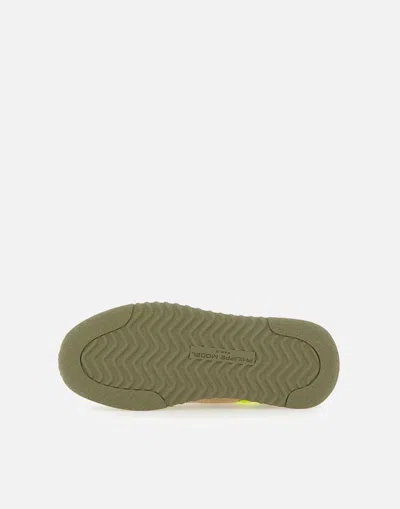 Philippe Model Olympique Sneakers In Leather And Fabric Color Military Green And Yellow In Green