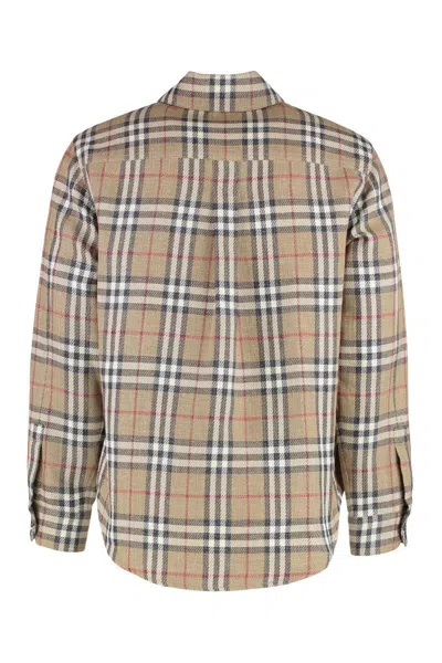 Shop Burberry Checked Cotton Shirt In Beige