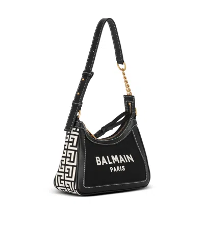 Balmain B-army Handbag In Monogrammed Canvas And Leather In Black
