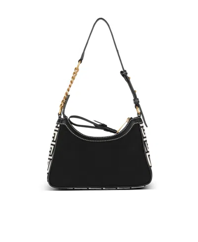 Balmain B-army Handbag In Monogrammed Canvas And Leather In Black
