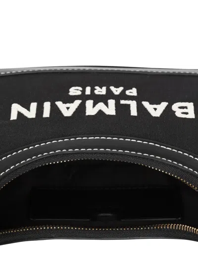 Balmain B-army Handbag In Monogrammed Canvas And Leather In Black