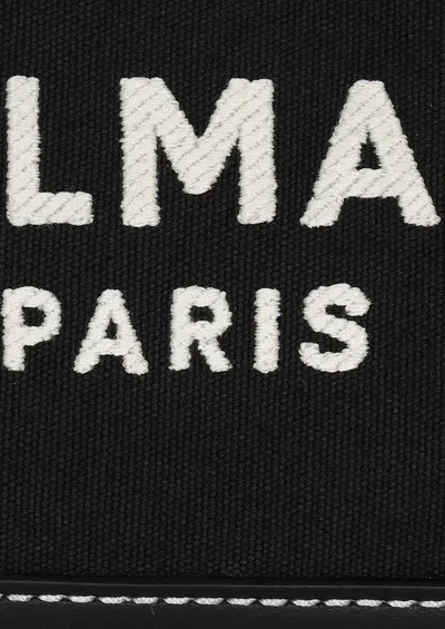 Balmain B-army Handbag In Monogrammed Canvas And Leather In Black