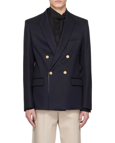 Valentino Drouble-breasted Blazer With Rear Vents In Blue