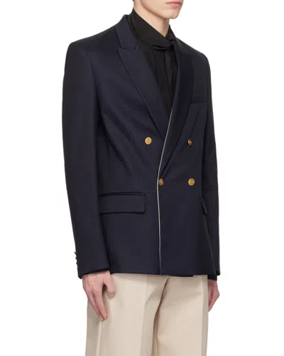 Valentino Drouble-breasted Blazer With Rear Vents In Blue