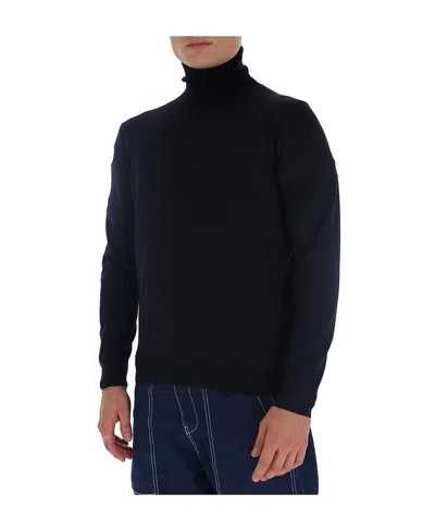 Prada Turtleneck Knitted Pullover In Blue