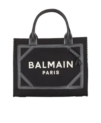 Balmain B Army Small Shopper Tote Bag In Monogram Canvas In Black