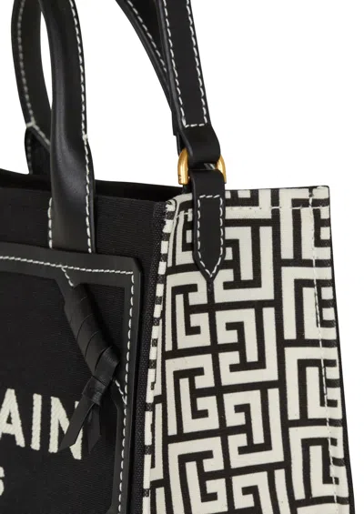 Balmain B Army Small Shopper Tote Bag In Monogram Canvas In Black