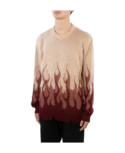 Vision Of Super Double Flames Men's Sweater L/s Jumper Grape Wine In Nude