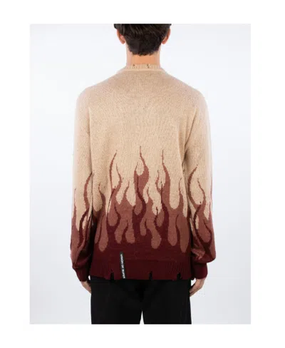Vision Of Super Double Flames Men's Sweater L/s Jumper Grape Wine In Nude