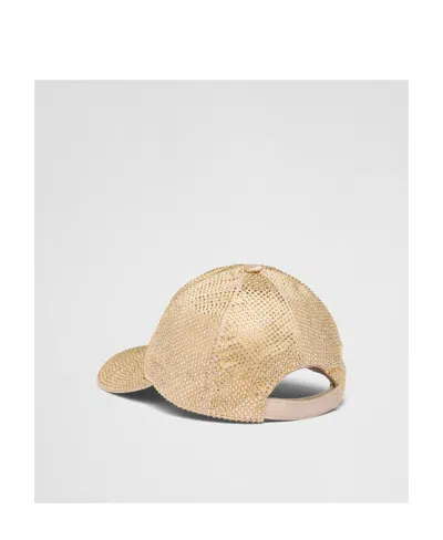 Prada Duchesse Baseball Cap With Crystals In Yellow