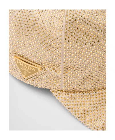 Prada Duchesse Baseball Cap With Crystals In Yellow