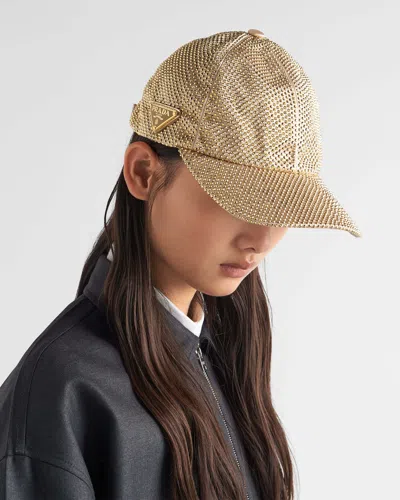 Prada Duchesse Baseball Cap With Crystals In Yellow