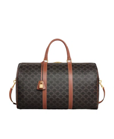 Celine Large Travel Bag In Triomphe Canvas And Calfskin In Black