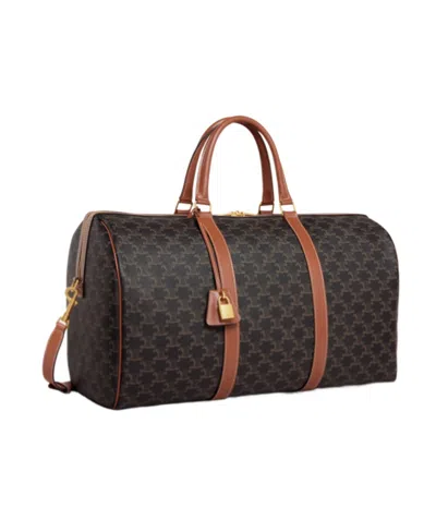 Celine Large Travel Bag In Triomphe Canvas And Calfskin In Black